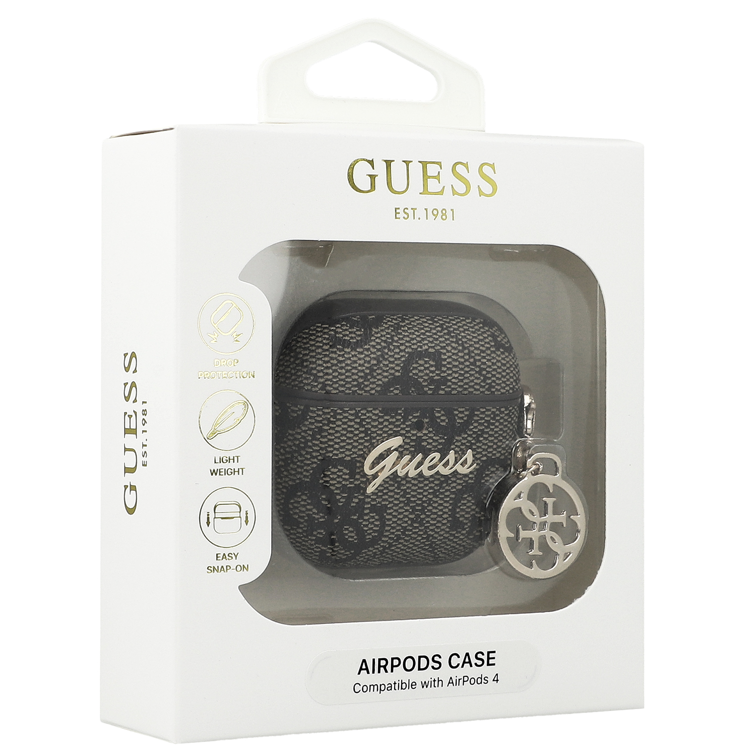 Oryginalne ekskluzywne etui od marki Guess z kolekcji 4G Charm dla Apple AirPods 4, brązowe